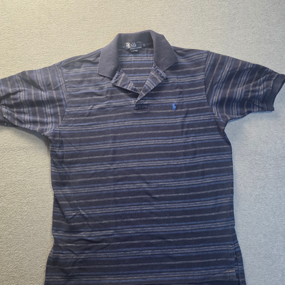 Polo Ralph Lauren Polo Shirt Mens Large Navy Blue Stripe 100% Cotton Made USA